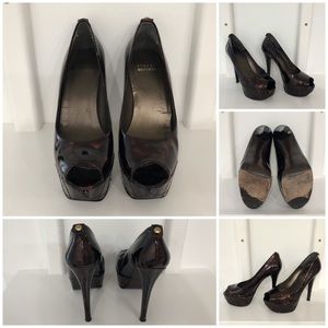 Stuart Weitzman tortoise platform leather pumps